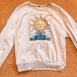 celestial sun graphic gray crew neck
